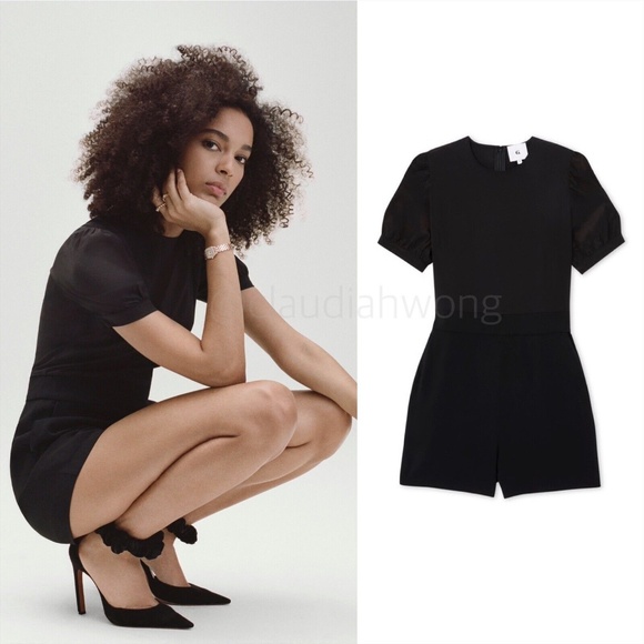 GWYN James Puff Sleeve Romper in Black - Picture 1 of 11